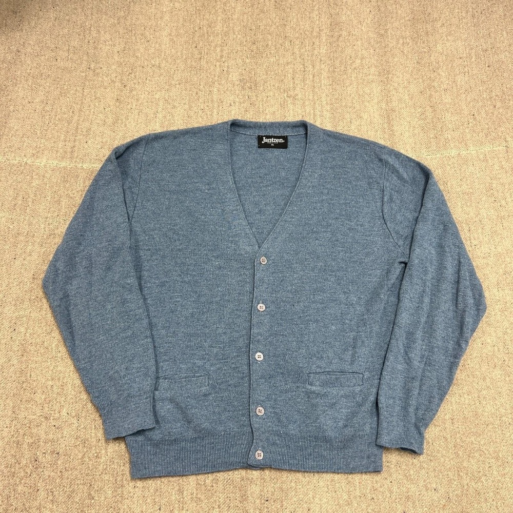 Vintage Jantzen Cardigan Mens Medium Blue‎ 1980s Button Up Preppy